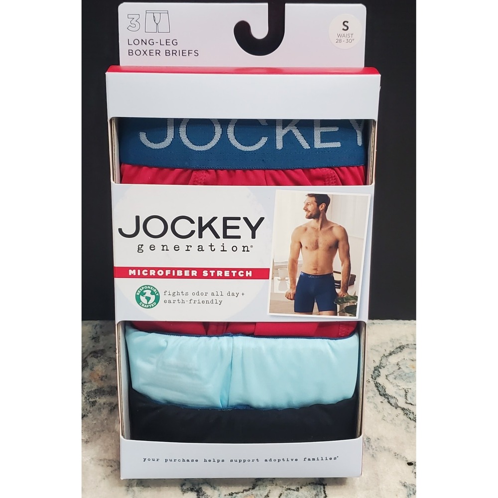 Boxer Briefs Underwear Men's S 28-30 Jockey Generation Microfiber Long Leg 3 Pk